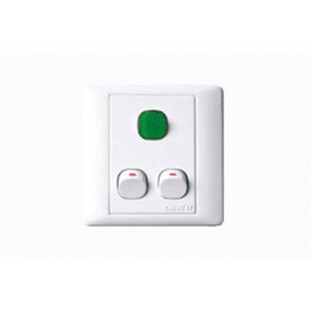 16A Mặt 2 công tắc 1 chiều và đèn báo neon
